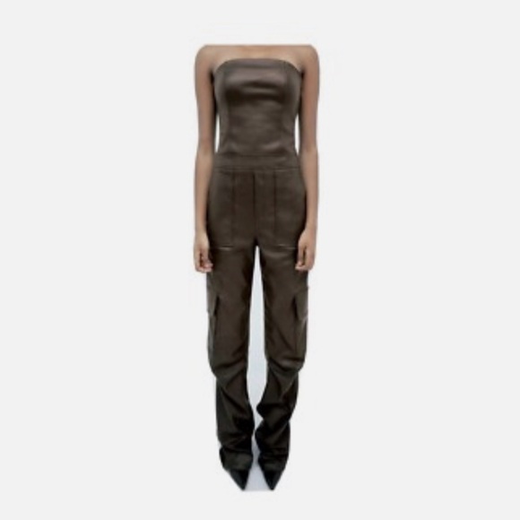 Zara Faux Leather Green/Brown Jumpsuit - Picture 5 of 5